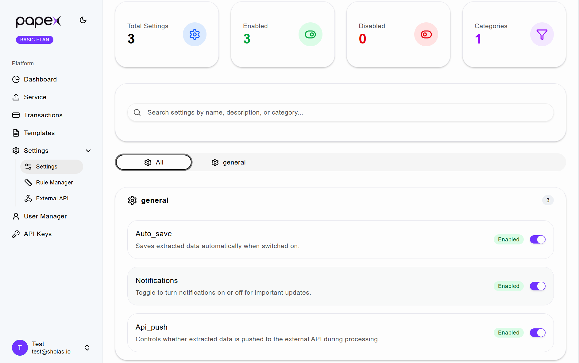 Settings Page