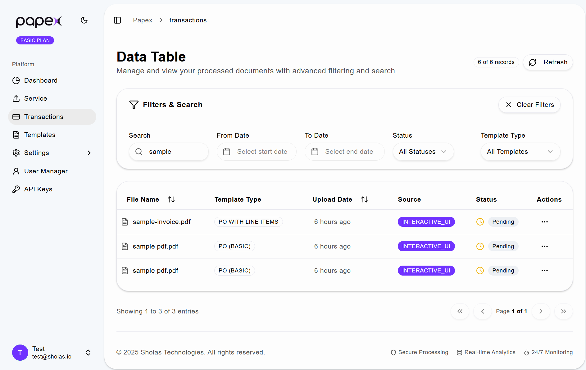 Transactions Page