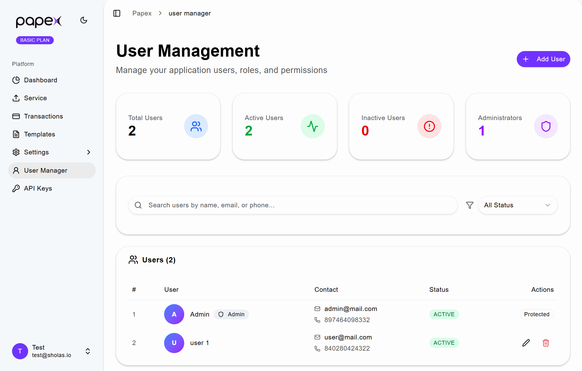 User Management Page