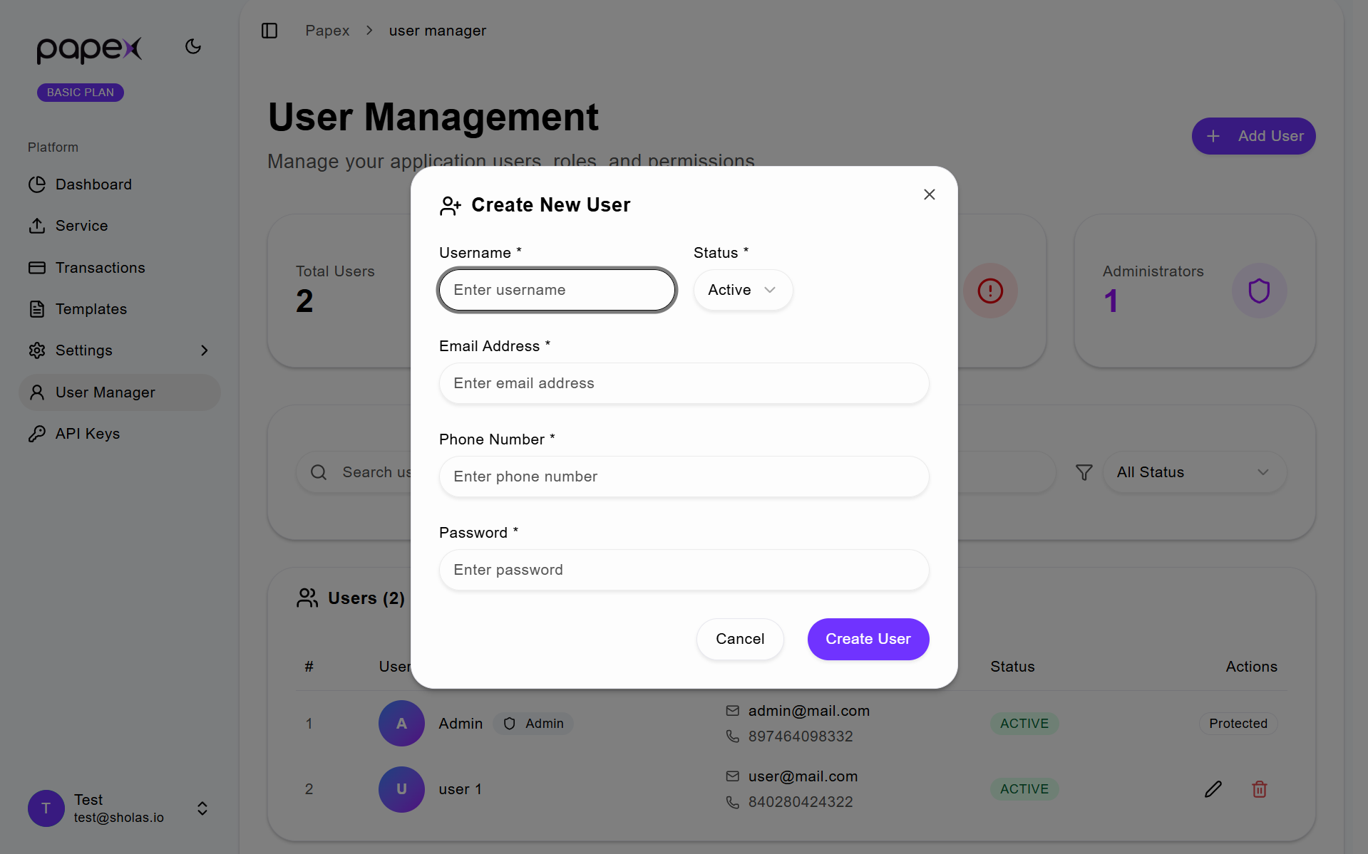 User Management Page