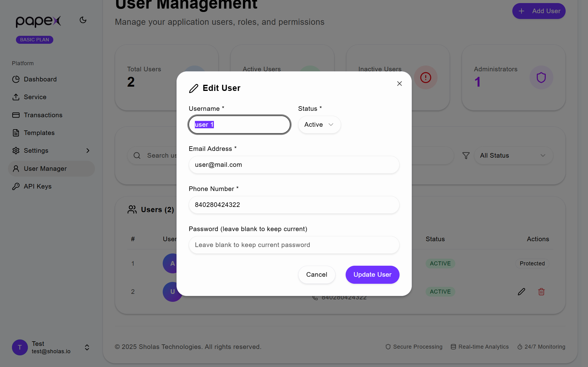 User Management Page